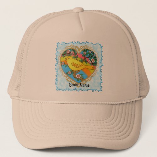 Yellow Bird Heart Grandma Trucker Hat