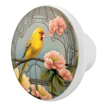 Yellow Bird In A Birdcage Ceramic Knob by Gingezel at Zazzle