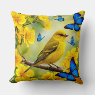 🐦 Yellow Bird Living Room Accent Home Decor Throw Pillow
