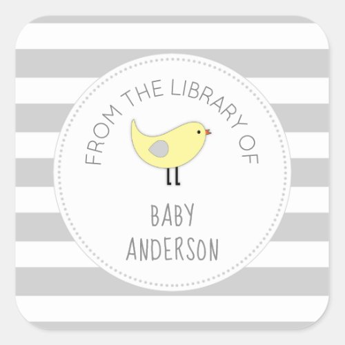 Yellow Bird neutral baby shower bookplate  book