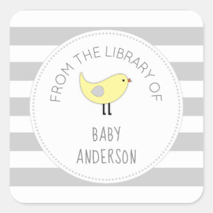 Yellow Bird neutral baby shower bookplate / book