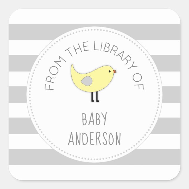 Yellow Bird neutral baby shower bookplate / book (Front)