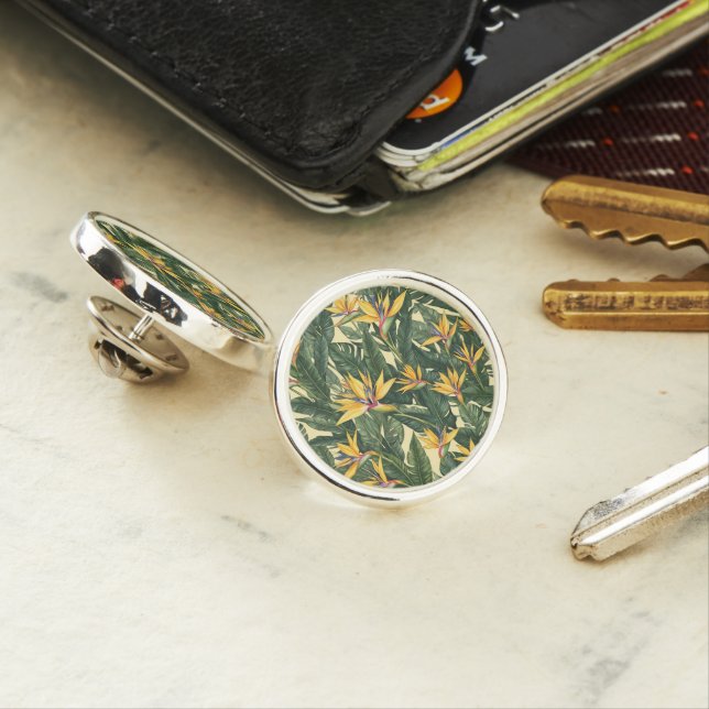 Yellow Bird of Paradise flower pattern Lapel Pin (In Situ)