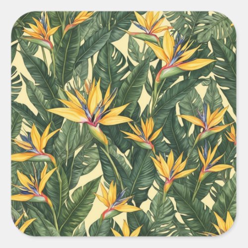 Yellow Bird of Paradise flower pattern Square Sticker