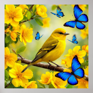Yellow Bird On Branch Spring Nature Wall Art