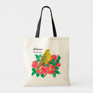 Yellow Bird Pink Camellia Flowers Watercolor Tote Bag