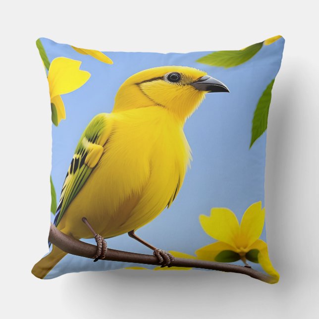 🐦 Yellow Bird Throw Pillow Cozy Nature Home Decor (Front)