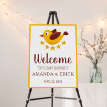 Yellow Bird with Stars Baby Shower Welcome Sign