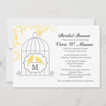 Yellow Birdcage With Love Birds Bridal Shower Invi Invitation by PineAndBerry at Zazzle