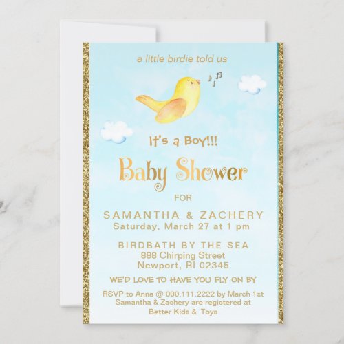 *~* Yellow Birdie  Glitter Baby Shower Invitation