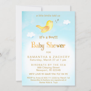 *~* Yellow Birdie Sky Cloud Baby Shower Invitation