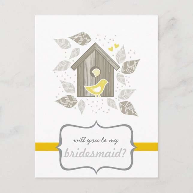 yellow birds at home my bridesmaid invitation postcard (Front)