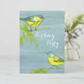 Yellow Birds Gray Birthday Party Invitation (Standing Front)