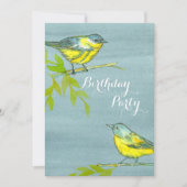 Yellow Birds Gray Birthday Party Invitation (Front)