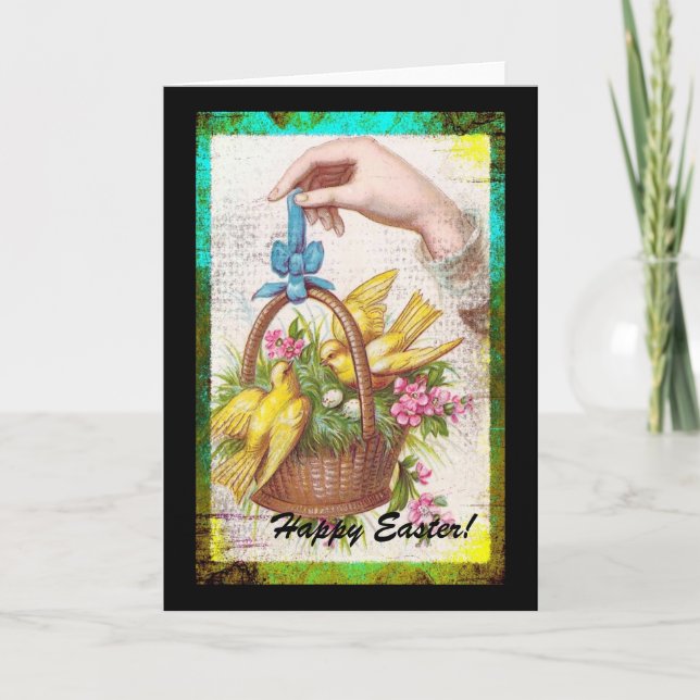 Yellow Birds in a Basket, Easter Holiday Card (Front)