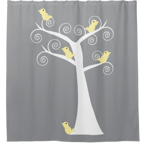 Yellow Birds in a Tree Gray Shower Curtain