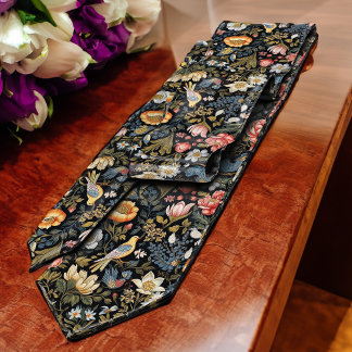 Yellow Birds in the Garden Vintage Victorian Neck Tie