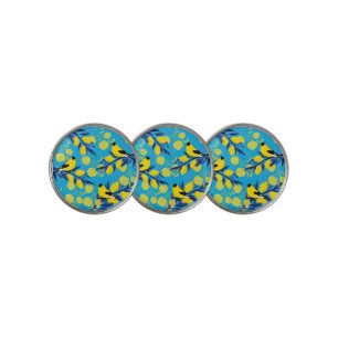 Yellow Birds Pattern on Lemon Tree Golf Ball Marker