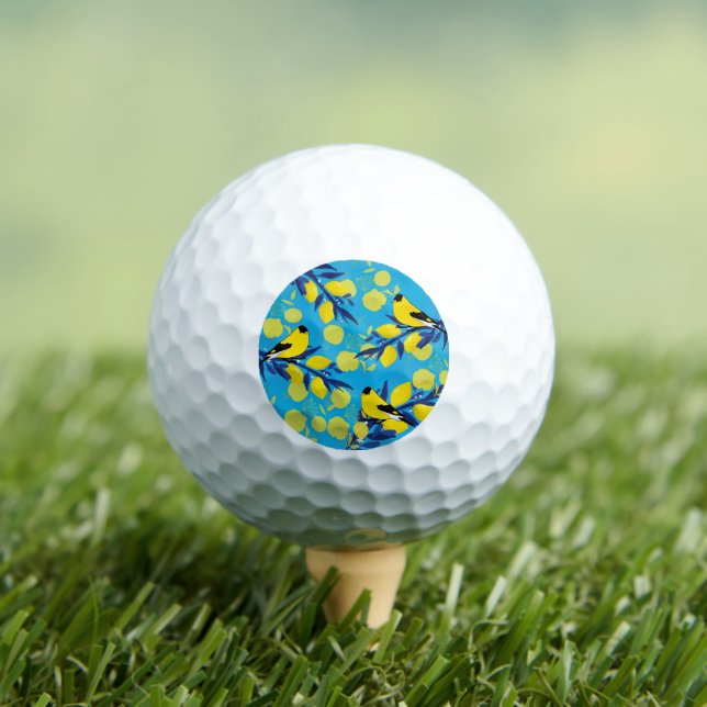 Yellow Birds Pattern on Lemon Tree Golf Balls (Insitu Tee)