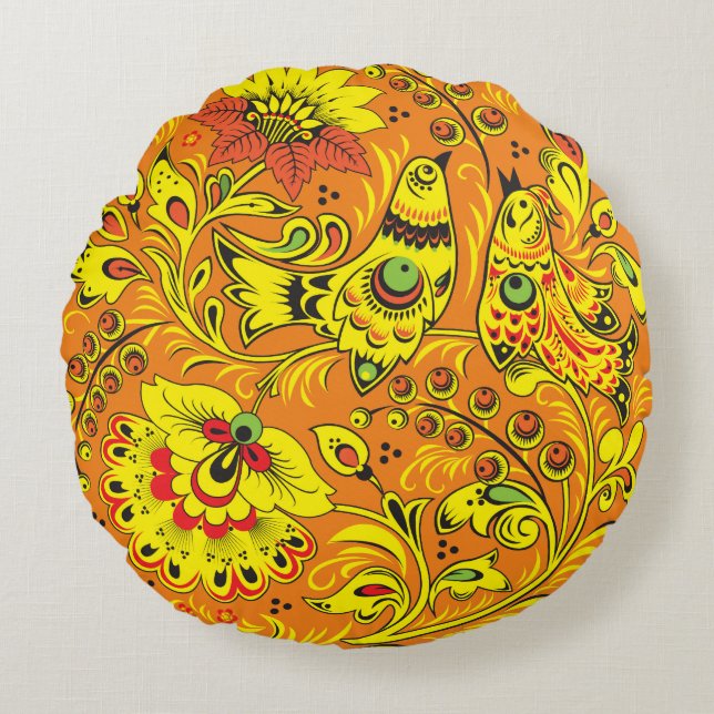 Yellow Birds Round Pillow (Front)