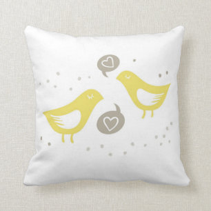 yellow birds talking about love throw pillow