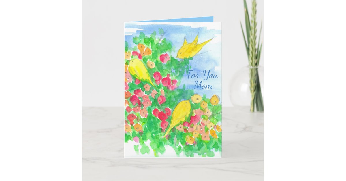 Download Yellow Birds Watercolor Flowers Happy Mother S Day Card Zazzle Com