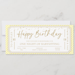 Yellow Birthday Babysitting Gift Voucher Card