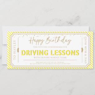 Yellow Birthday Driving Lessons Gift Voucher Card