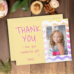 Yellow Birthday Thank you Kids Girl Photo Postcard