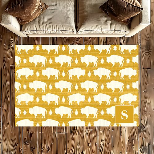 Yellow Bison Pattern Boho Monogram Rug