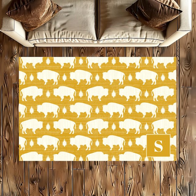 Yellow Bison Pattern Boho Monogram Rug (Creator Uploaded)