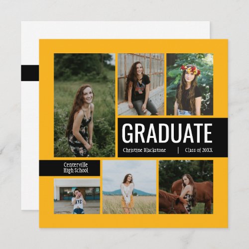 Yellow  Black 6 Photo Graduation Invitation