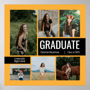 Yellow & Black 6 Photo Graduation Poster