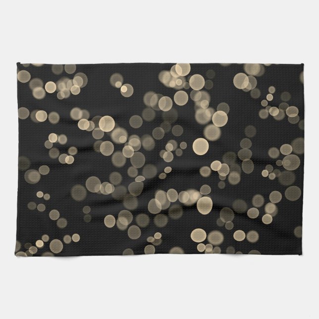 Yellow Black Abstract Bubble Bokeh Pattern Kitchen Towel (Horizontal)
