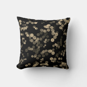 Yellow Black Abstract Bubble Bokeh Pattern Throw Pillow