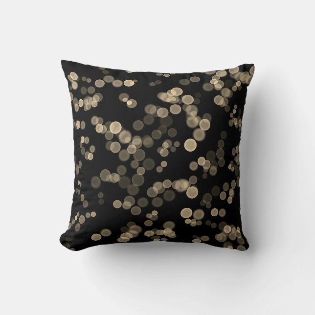 Yellow Black Abstract Bubble Bokeh Pattern Throw Pillow (Front)