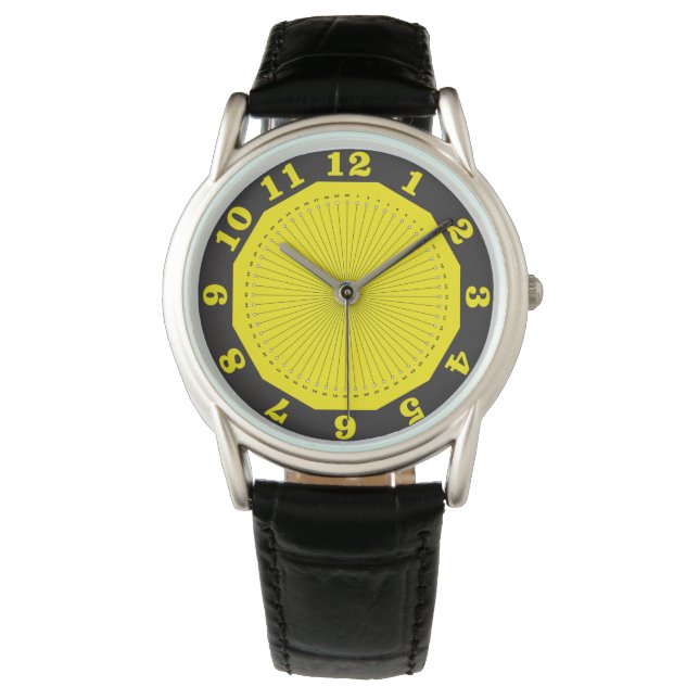 yellow black abstract clock with minutes watch (Front)