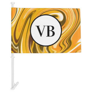 Yellow Black acrylic pour marble add name Car Flag