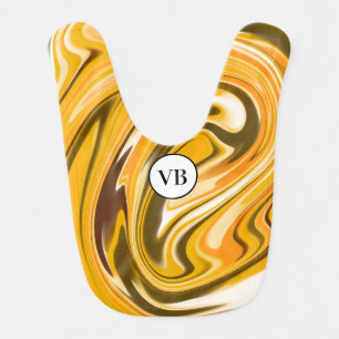 Yellow Black acrylic pour marble add name monogram Baby Bib