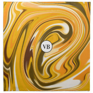 Yellow Black acrylic pour marble add name monogram Cloth Napkin