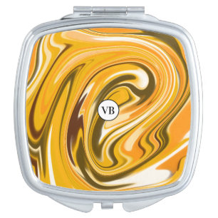 Yellow Black acrylic pour marble add name monogram Compact Mirror