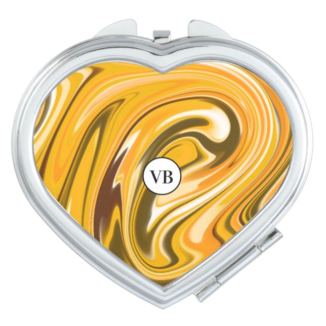 Yellow Black acrylic pour marble add name monogram Compact Mirror (Front)