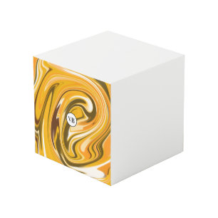 Yellow Black acrylic pour marble add name monogram Cube