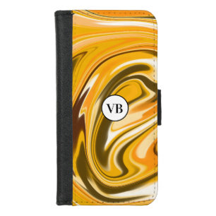 Yellow Black acrylic pour marble add name monogram iPhone 8/7 Wallet Case