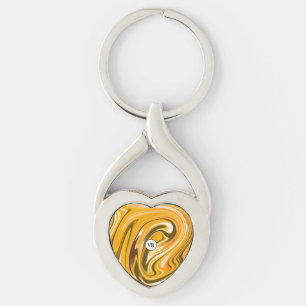 Yellow Black acrylic pour marble add name monogram Keychain