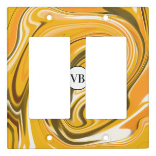 Yellow Black acrylic pour marble add name monogram Light Switch Cover