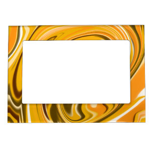 Yellow Black acrylic pour marble add name monogram Magnetic Frame