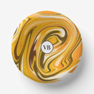 Yellow Black acrylic pour marble add name monogram Paper Bowls
