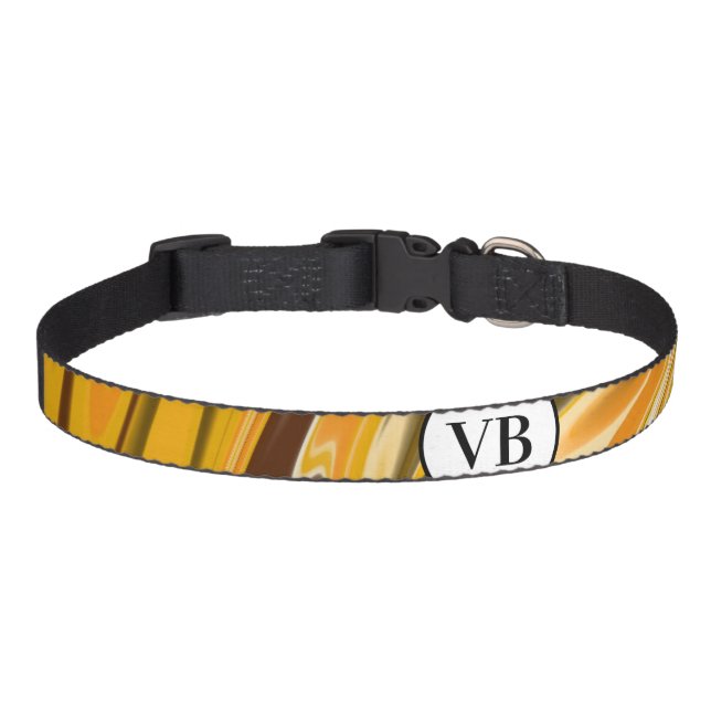 Yellow Black acrylic pour marble add name monogram Pet Collar (Front)