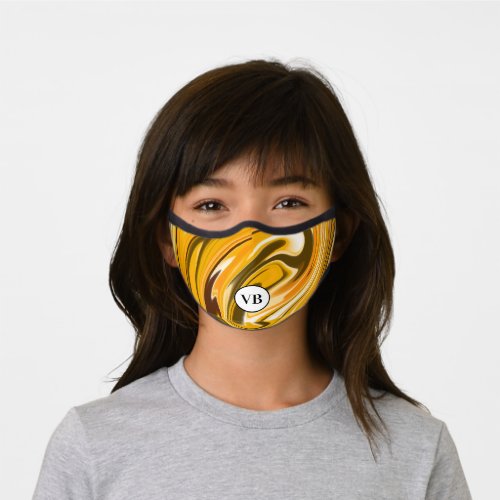 Yellow Black acrylic pour marble add name monogram Premium Face Mask